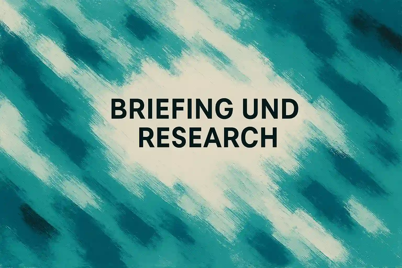 Abstraktes Querformat in Türkis/Schwarzblau: Briefing & Research bei eLengua