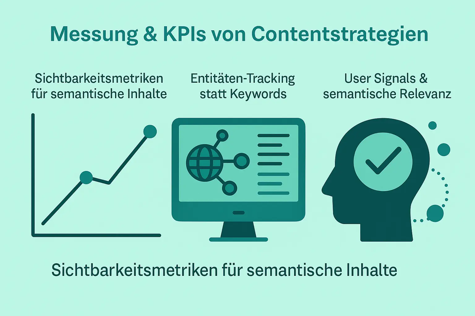 Abstraktes Querformat in Türkis/Schwarzblau: Messung & KPIs von Contentstrategien